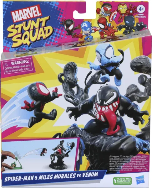 Set de juego hasbro marvel stunt squad villain knockdown spider - man y miles morales vs venom