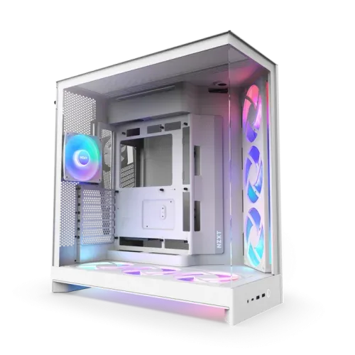 Caja Nzxt H9 Flow RGB+ (2025) Dual-Chamber Mid-Tower Case W/ RGB Fans & Controller - All White