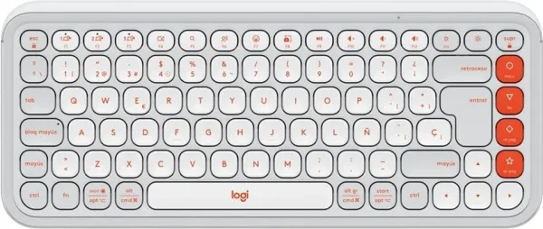 Teclado logitech pop icon keys inalambrico blanco - naranja