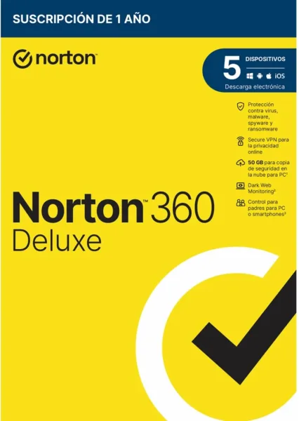 Antivirus norton 360 deluxe 50gb español 1 usuario 5 dispositivos 1 año caja generic rsp mm gum