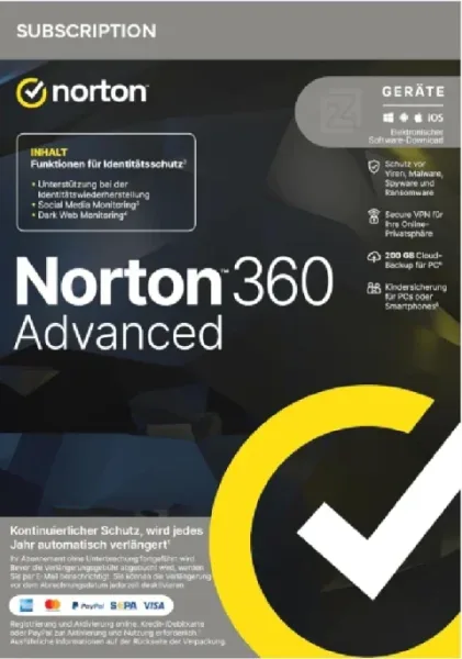 Antivirus norton 360 advanced 200gb español 1 usuario 10 dispositivos 1 año esd electronica