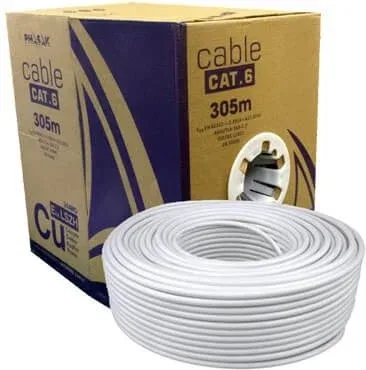 Bobina cable red solido phasak utp cat.6 awg24 305m gris phr 652