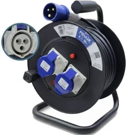 Regleta enrollable Phasak BN 3475/ 2 Enchufe industrial 2P+TT/ Cable 25m/ Negro y Azul