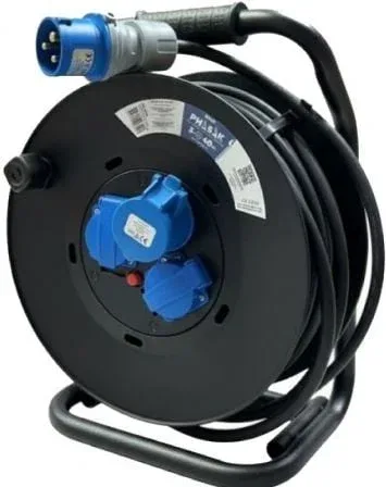 Regleta enrollable Phasak BN 3478/ 2 Tomas de corriente/ 1 Enchufe industrial 2P+TT/ Cable 40m/ Negro y Azul