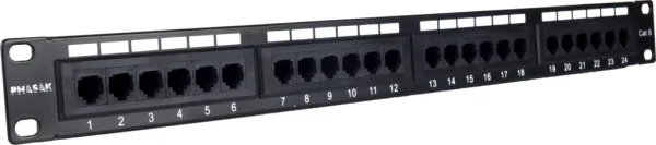 Panel transferencia para armario rack 19 pulgadas phasak utp rj45 cat. 6 dual 24p 1u negro pu 2420