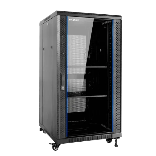 Armario rack de suelo 19 pulgadas phasak pro 27u negro 600x600 montado pho 6627