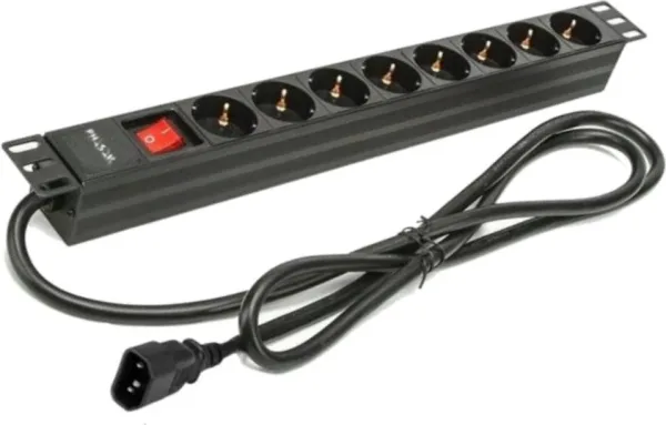 Regleta phasak 8 tomas armario rack 19 pulgadas con interruptor 2m negro bns 3535