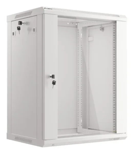 Armario Lanberg Mural Rack 19" 15U 600X450 Flat Pack V2 Puerta Cristal Gris