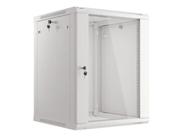 Armario Lanberg Mural Rack 19" 15U 600X600 Flat Pack Gris Puerta Cristal