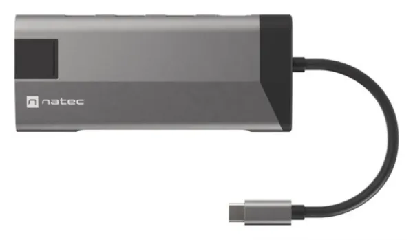 Adaptador Natec Fowler Plus USB-C->3Xusb 3.0,HDMI 4K,USB-C Pd,Rj45,SD,Msd