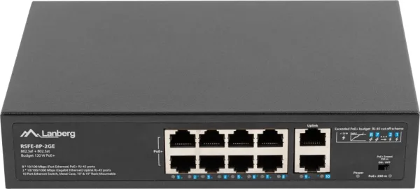 SWITCH LANBERG 10 PTOS 100MB 8xPOE+/2x GBIT ETHER 120W RACK 10"/19"