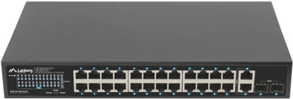 Switch lanberg 24 puertos 1gb PoE+ - 2x sfp 2x gbit ethernet 360w rack 19 pulgadas