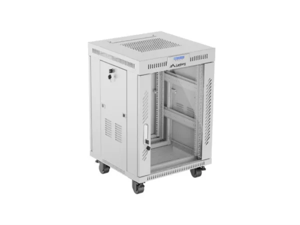 Armario Lanberg Rack 19" 15U 600X600 Flat Pack Gris Puerta de Cristal con LCD