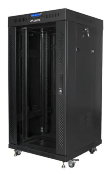 Armario Rack Lanberg 22U 600X600 Flat Pack Puerta Cristal con LCD Negro