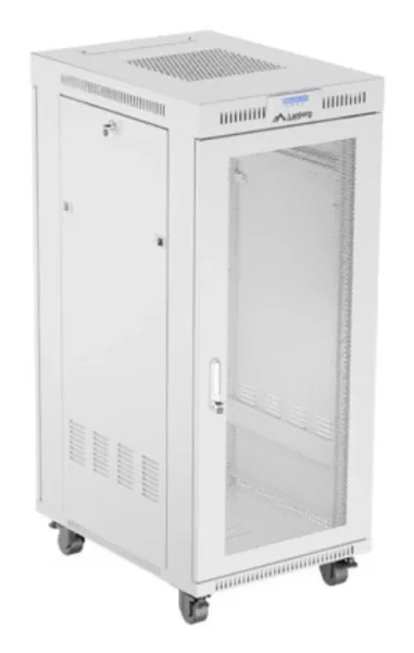 Armario Lanberg Rack 19" 27U 600X800 Flat Pack Puerta Perforada con LCD Gris