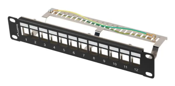 Patch Panel Lanberg 12 Puertos 1U Rack 10 Ftp para Modulos Keystone Negro