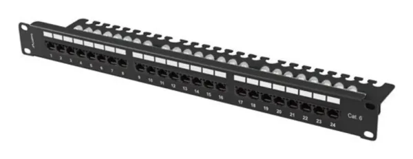 Patch Panel Lanberg 24 Puertos 1U 19" Cat.6 Utp con Organizador Cables Negro