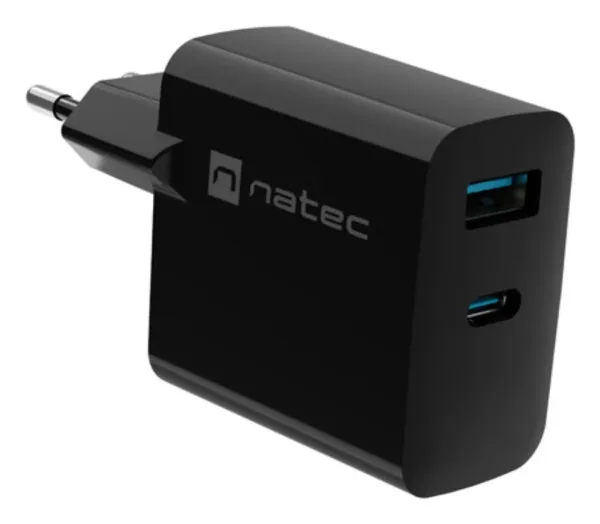 Cargador Natec Ribera Gan 45W Pd3.0 Qc3.0 1Xusb-A + 1Xusb-C Negro