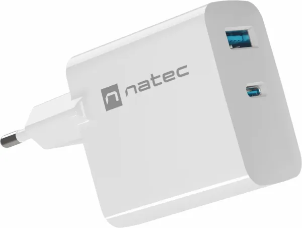 Cargador Natec Ribera Gan 65W Pd3.0 Qc3.0 1Xusb-A + 1Xusb-C Blanco