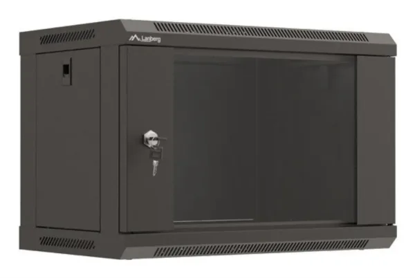 Armario Lanberg Mural Rack 19" 6U 540X350 Flat Pack Negro Puerta Cristal