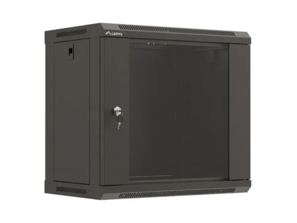 Armario Lanberg Mural Rack 19" 9U 540X350 Flat Pack Negro Puerta Cristal