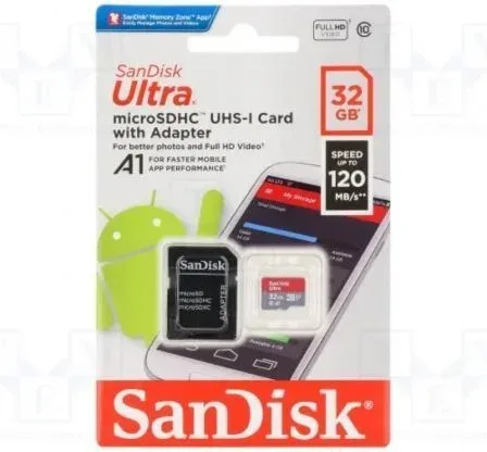 Tarjeta de Memoria SanDisk Ultra 32GB microSD HC UHS-I con Adaptador/ Clase 10/ 120MBs