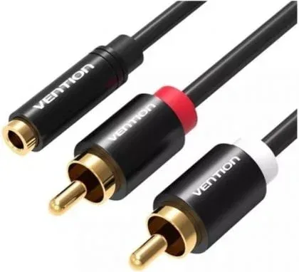 Cable Estéreo Vention VAB-R01-B200/ Jack 3.5 Hembra - 2x RCA Macho/ 2m/ Negro