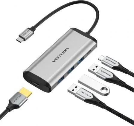 Docking USB Tipo-C Vention CNBHB/ 1xHDMI 4K/ 3xUSB/ 1xUSB Tipo-C PD/ Gris