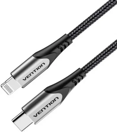 Cable USB 2.0 Tipo-C Lightning Vention TACHH/ USB Tipo-C Macho - Lightning Macho/ 480Mbps/ 2m/ Gris y Negro