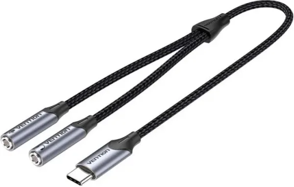 Cable Conversor USB Tipo-C Vention BGNHY/ USB Tipo-C Macho - 2x Jack 3.5 Hembra/ 30cm/ Gris