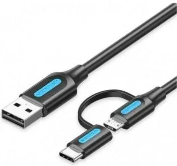 Cable USB 2.0 Vention CQDBD/ USB Macho - MicroUSB Macho/ USB Tipo-C Macho/ 480Mbps/ 50cm/ Negro