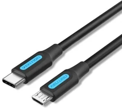 Cable USB 2.0 Tipo-C Vention COVBD/ USB Tipo-C Macho - MicroUSB Macho/ 480Mbps/ 50cm/ Negro