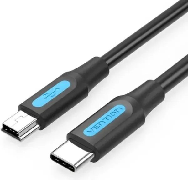 Cable USB 2.0 Tipo-C Vention COWBF/ USB Tipo-C Macho - MiniUSB Macho/ 480Mbps/ 1m/ Negro
