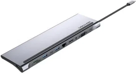 Docking USB Tipo-C Vention THTHC/ 1xHDMI/ 1xVGA/ 3xUSB/ 1xUSB Tipo-C/ 1xUSB Tipo-C PD/ 1xRJ45/ 1xLector Tarjetas SD y microSD/ Jack 3.5/ Gris