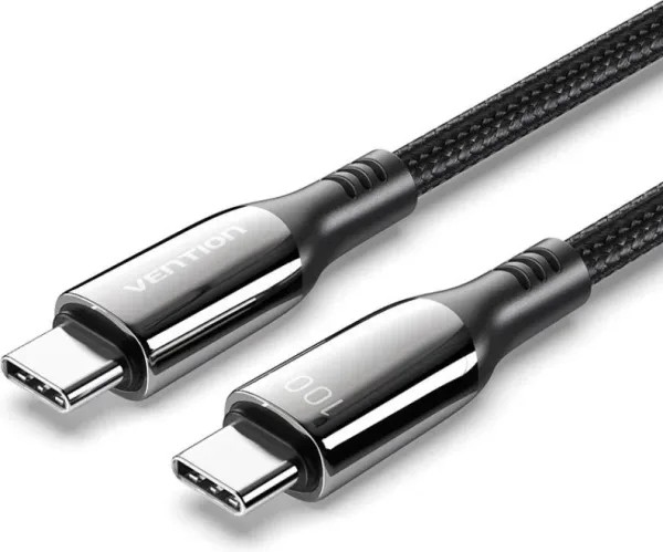 Cable USB 2.0 Tipo-C 5A 100W Vention CTKBAV/ USB Tipo-C Macho - USB Tipo-C Macho/ Hasta 100W/ 480Mbps/ 1.2m/ Negro