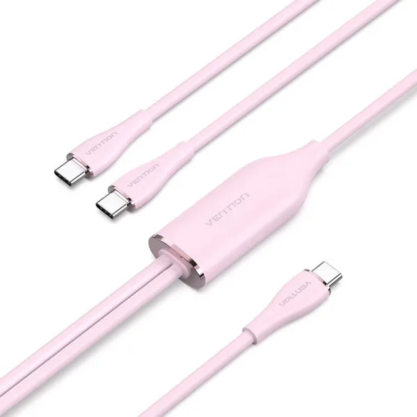 Cable USB Tipo-C Vention CTMPG/ USB Tipo-C Macho - 2 x USB Tipo-C Macho/ Hasta 100W/ 480Mbps/ 1.5m/ Rosa