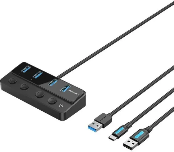 Hub USB 3.0 Vention CHWBF/ 4xUSB/ 1xUSB Tipo-C PD/ Incluye cable Carga USB Macho - USB Tipo-C Macho