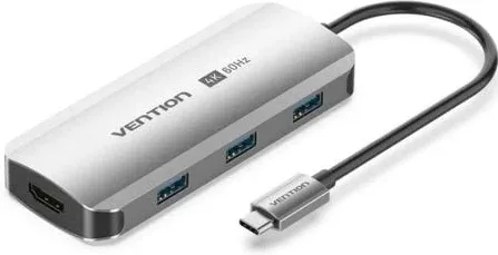 Docking USB Tipo-C Vention TQDHB/ 1xHDMI 4K/ 3xUSB/ 1xUSB Tipo-C PD/ Gris