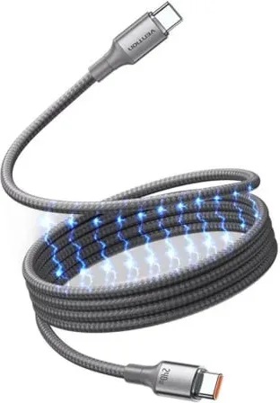 Cable Magnético USB 2.0 Tipo-C 5A Vention TSAJG/ USB Tipo-C Macho - USB Tipo-C Macho/ Hasta 240W/ 480Mbps/ 1.5m/ Titanio