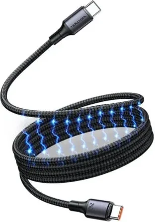 Cable Magnético USB 2.0 Tipo-C 5A Vention TSABG/ USB Tipo-C Macho - USB Tipo-C Macho/ Hasta 240W/ 480Mbps/ 1.5m/ Negro