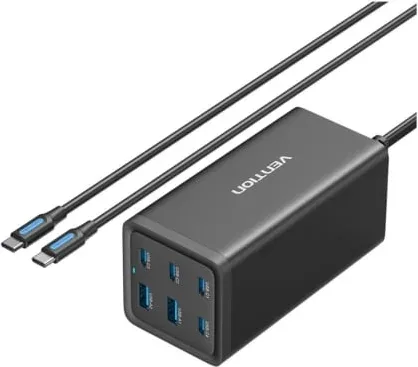 Cargador de Pared Vention FENB0-EU/ 4xUSB Tipo-C/ 2xUSB/ 200W