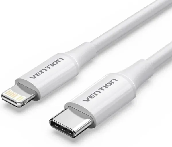 Cable USB 2.0 Tipo-C Lightning Vention LAJWF/ USB Tipo-C Macho - Lightning Macho/ Hasta 27W/ 480Mbps/ 1m/ Blanco