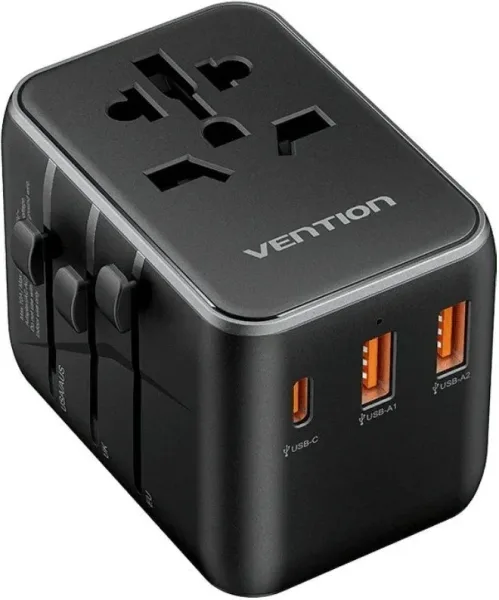 CARGADOR PARED UNIVERSAL TOMA DE CORRIENTE/USB-C/2xUSB-A 65W NEGRO VENTION