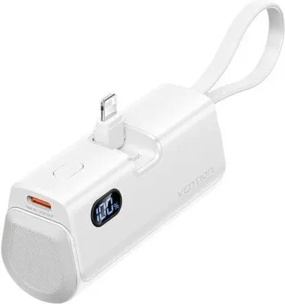 Powerbank 4800mAh Vention FHRW0/ 22.5W/ Blanca/ Incluye Cable USB Tipo-C y Lightning