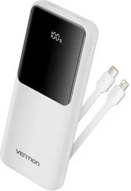 Powerbank 10000mAh Vention FHOW0/ 22.5W/ Blanca/ Incluye Cable USB Tipo-C y Lightning