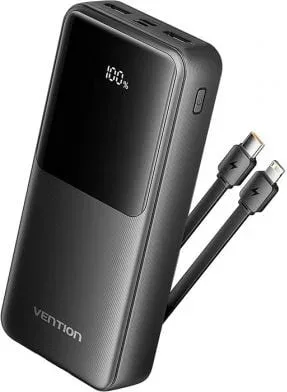 Powerbank 20000mAh Vention FHPB0/ 22.5W/ Negra/ Incluye Cable USB Tipo-C y Lightning