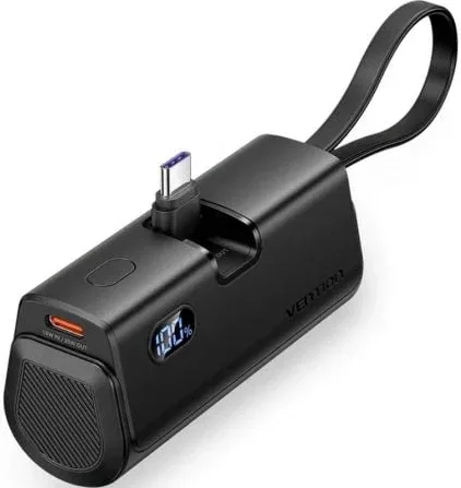Powerbank 4800mAh Vention FHQB0/ 22.5W/ Negra/ Incluye Cable USB Tipo-C y Lightning