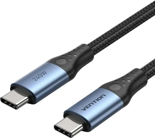 Cable USB 2.0 Tipo-C 5A Vention TREBD/ USB Tipo-C Macho - USB Tipo-C Macho/ Hasta 240W/ 480Mbps/ 50cm/ Azul y Negro