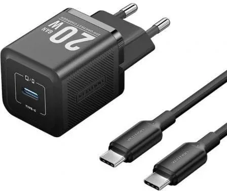 Cargador de Pared GaN Vention TZ-FEPB0-EU-01/ 1xUSB Tipo-C + Cable USB Tipo-C/ 20W