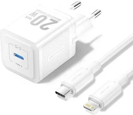 Cargador de Pared GaN Vention TZ-FEPW0-EU-02/ 1xUSB Tipo-C + Cable Lightning/ 20W